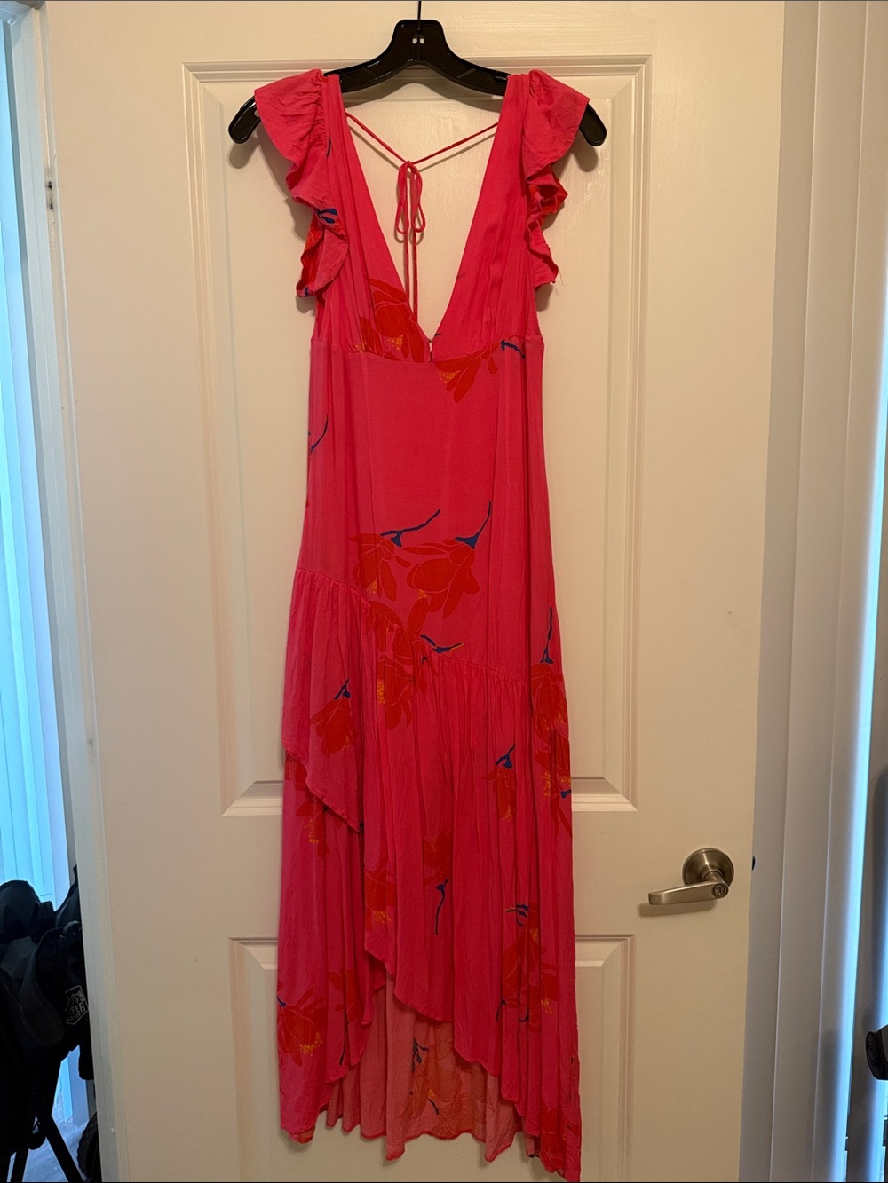 Free People Hot Pink Floral Ruffle High-Low Maxi Dress size 0